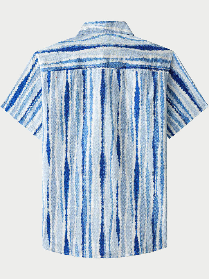Chemise Homme Rayures Verticales Tie-Dye Rétro en Coton Manches Courtes