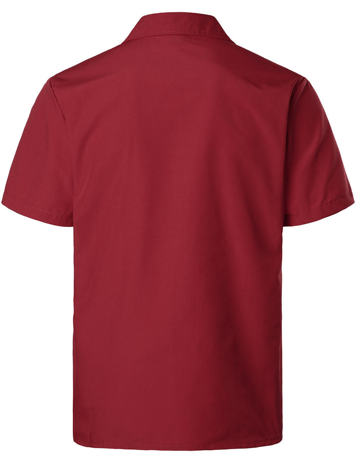 Chemise Guayabera cubaine rouge à manches courtes et poche pour hommes
