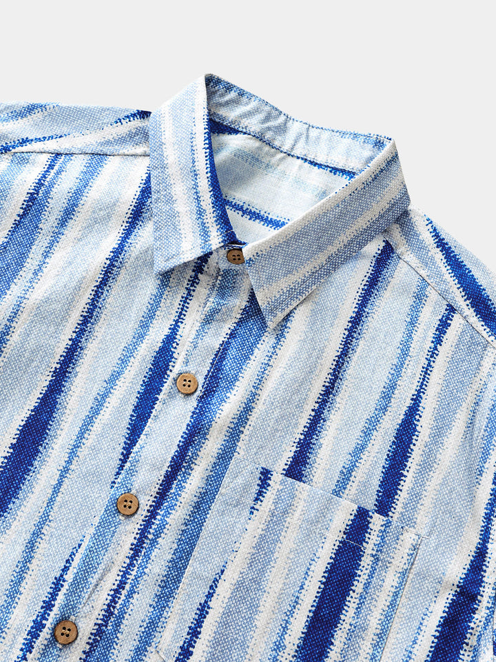 Chemise Homme Rayures Verticales Tie-Dye Rétro en Coton Manches Courtes