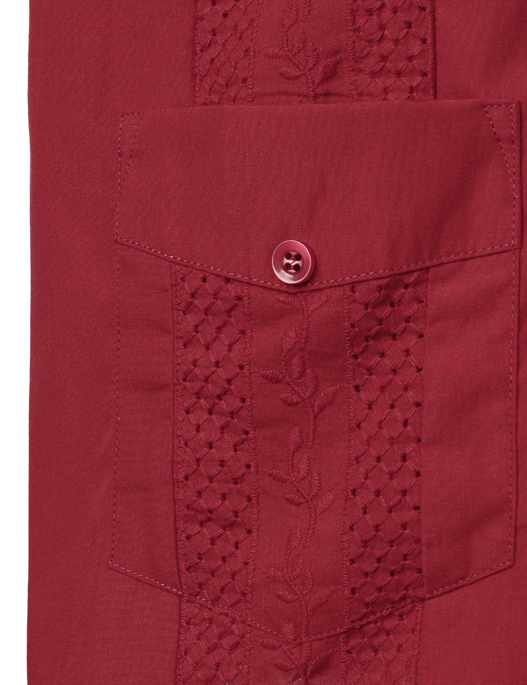 Chemise Guayabera cubaine rouge à manches courtes et poche pour hommes