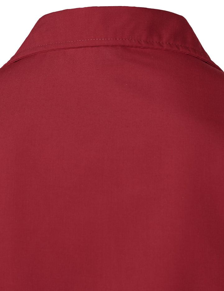 Chemise Guayabera cubaine rouge à manches courtes et poche pour hommes