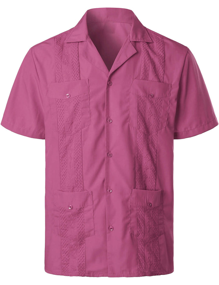 Broderie pour hommes Cuban Guayabera Summer Cool Manches courtes Button Up Shirt