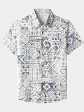 Chemise Homme Géométrique Vintage Manches Courtes