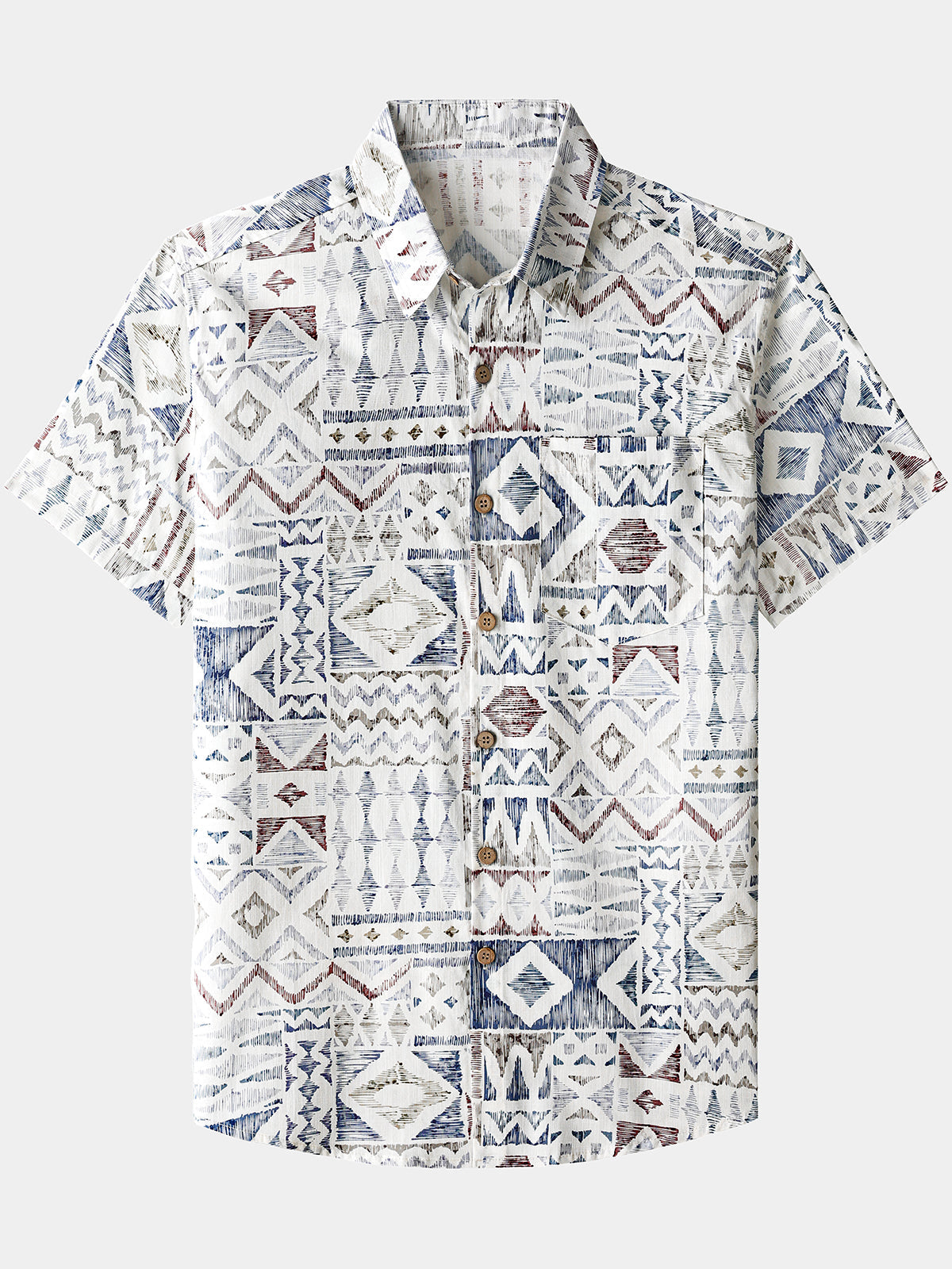 Chemise Homme Géométrique Vintage Manches Courtes