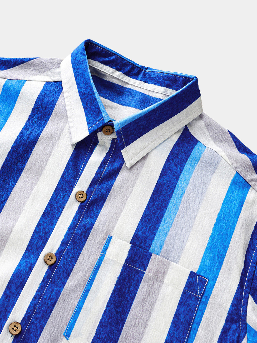 Chemise Homme Rayures Côtières Rétro en Coton Manches Courtes