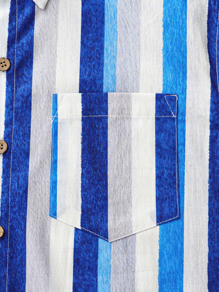 Chemise Homme Rayures Côtières Rétro en Coton Manches Courtes