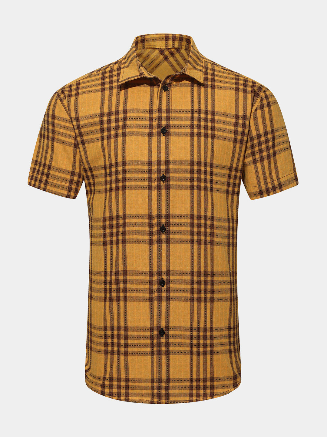 Chemise Homme Décontractée à Carreaux Jaune Sans Manches