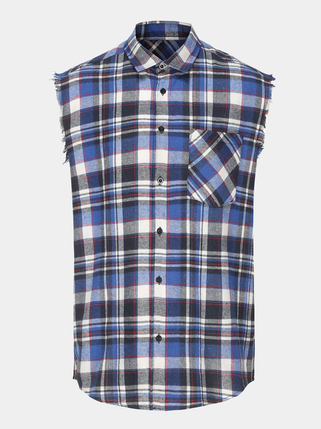 Chemise Homme Décontractée à Carreaux Bleu Sans Manches Style Plage