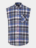Chemise Homme Décontractée à Carreaux Bleu Sans Manches Style Plage