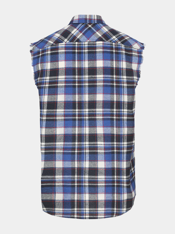Chemise Homme Décontractée à Carreaux Bleu Sans Manches Style Plage