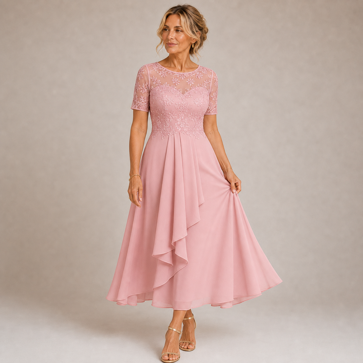 Mariana - Robe en Dentelle à Manches Courtes et Élégance Moderne
