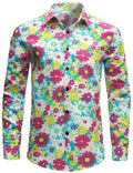 Chemise boutonnée à manches longues en coton rose à motif floral vintage pour homme