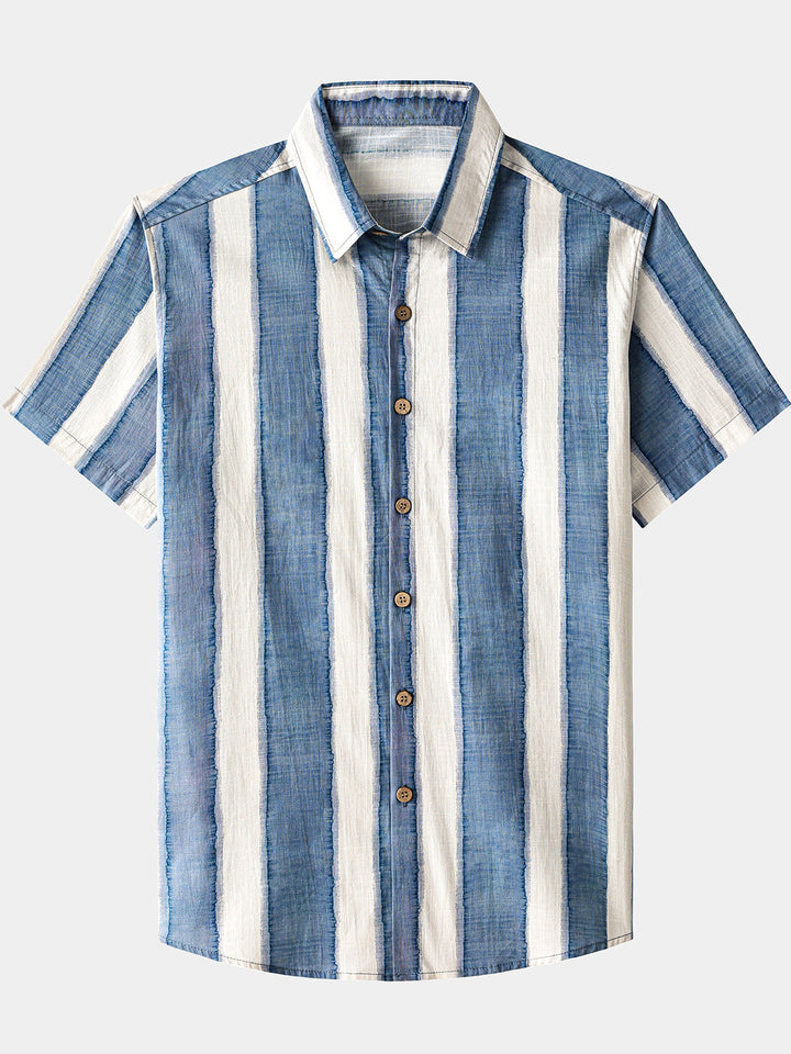 Chemise Rétro Homme Rayée Décontractée Coton Look Plage
