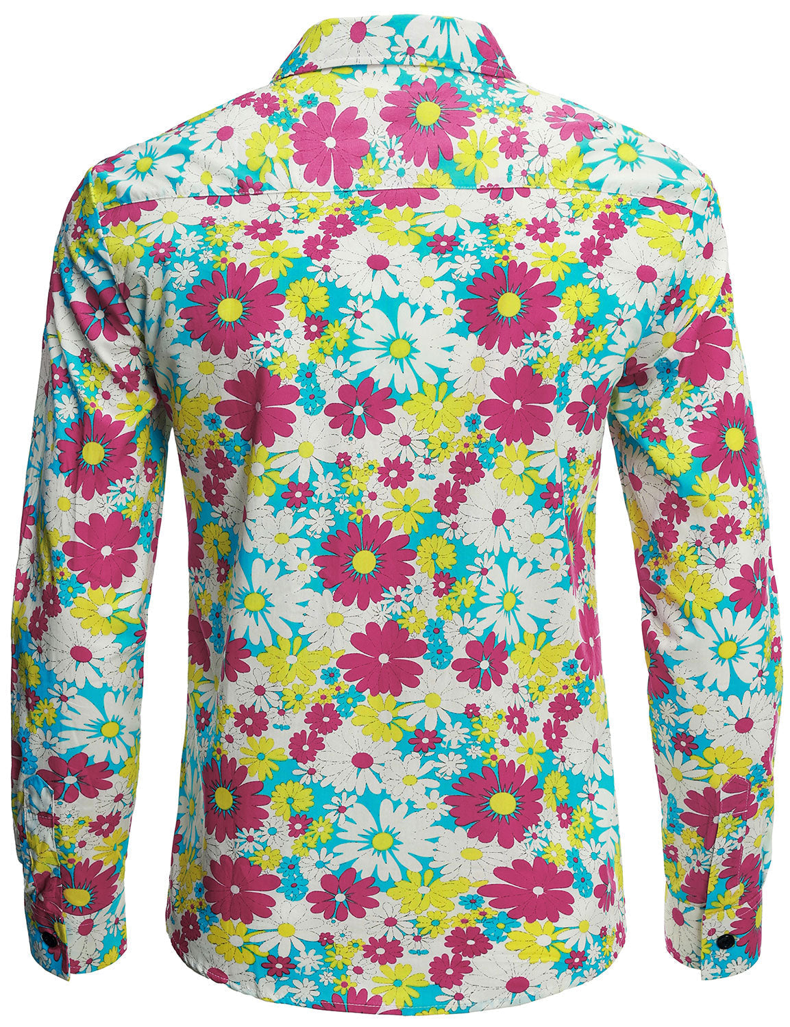 Chemise boutonnée à manches longues en coton rose à motif floral vintage pour homme