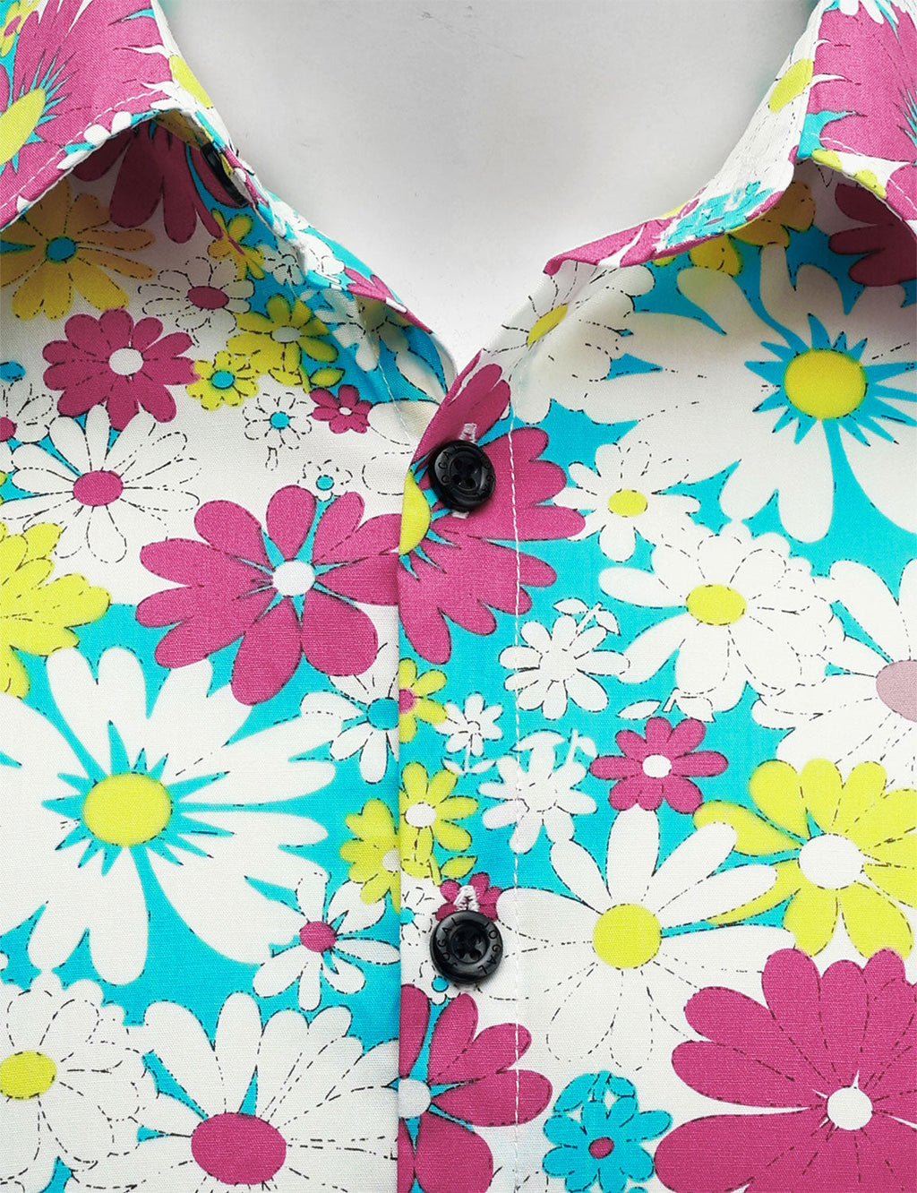 Chemise boutonnée à manches longues en coton rose à motif floral vintage pour homme