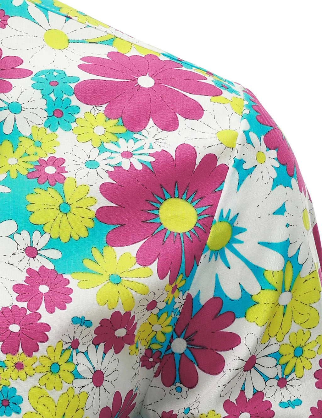 Chemise boutonnée à manches longues en coton rose à motif floral vintage pour homme