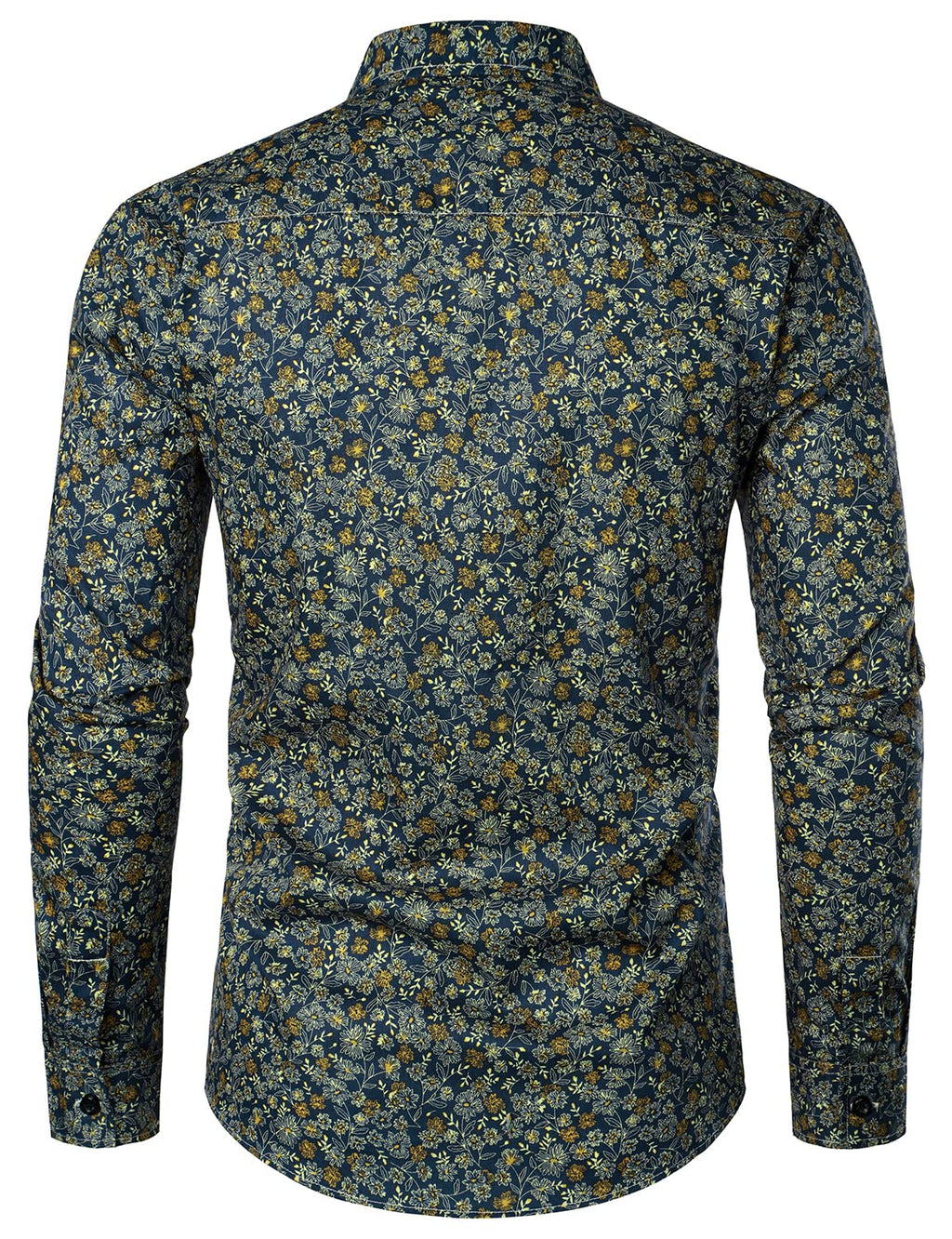 Hommes Bleu Marine Vintage Coton Floral Respirant Bouton Fleur Chemise à manches longues