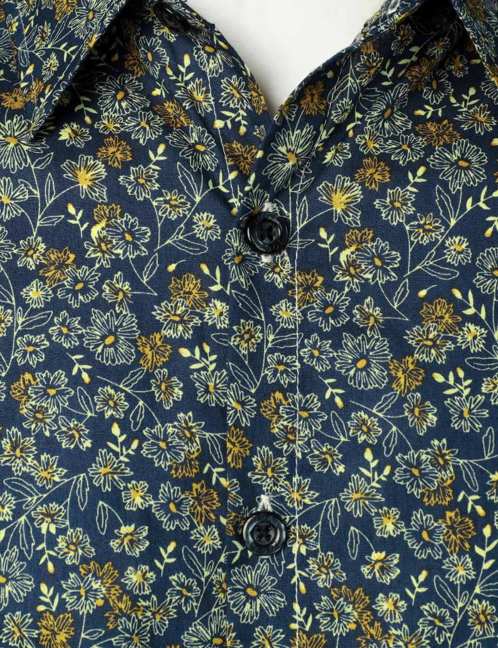 Hommes Bleu Marine Vintage Coton Floral Respirant Bouton Fleur Chemise à manches longues