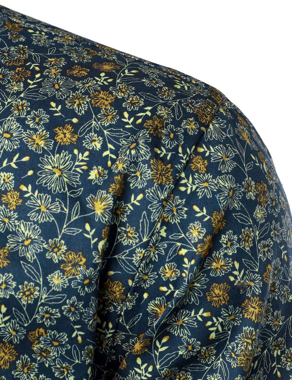 Hommes Bleu Marine Vintage Coton Floral Respirant Bouton Fleur Chemise à manches longues