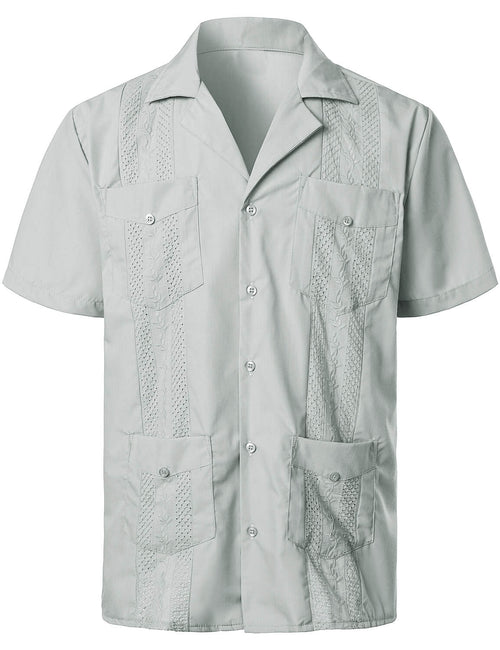 Broderie pour hommes Cuban Guayabera Summer Cool Manches courtes Button Up Shirt
