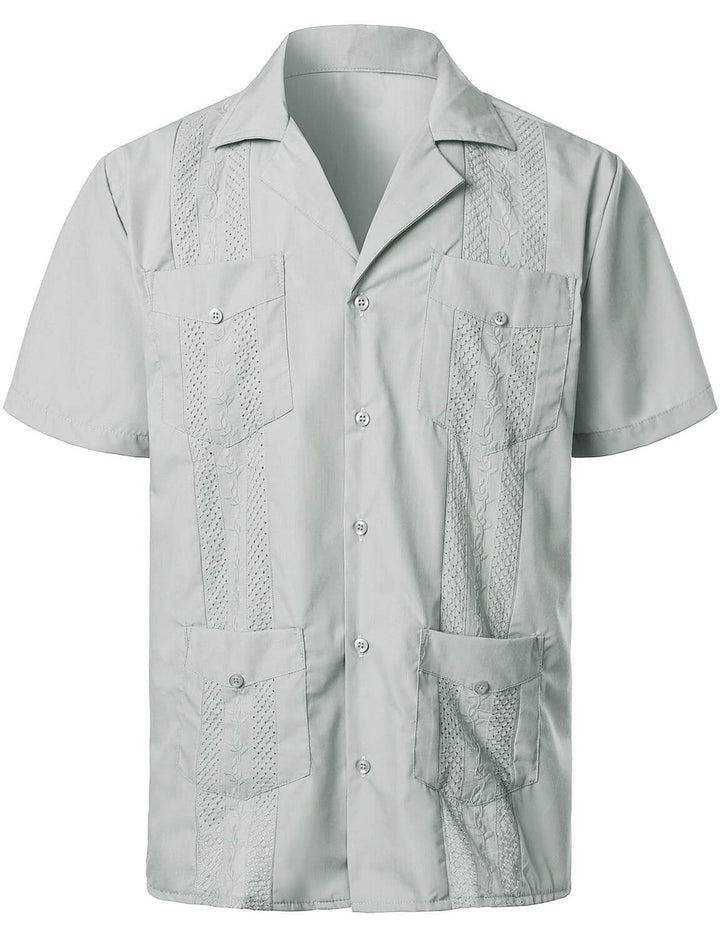 Broderie pour hommes Cuban Guayabera Summer Cool Manches courtes Button Up Shirt