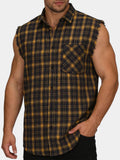Chemise Homme Décontractée d’Été à Carreaux Jaune Sans Manches