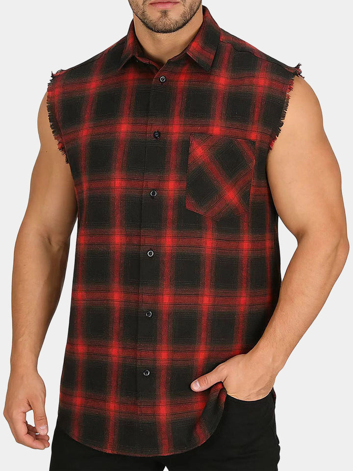 Chemise Homme Décontractée d’Été à Carreaux Sans Manches