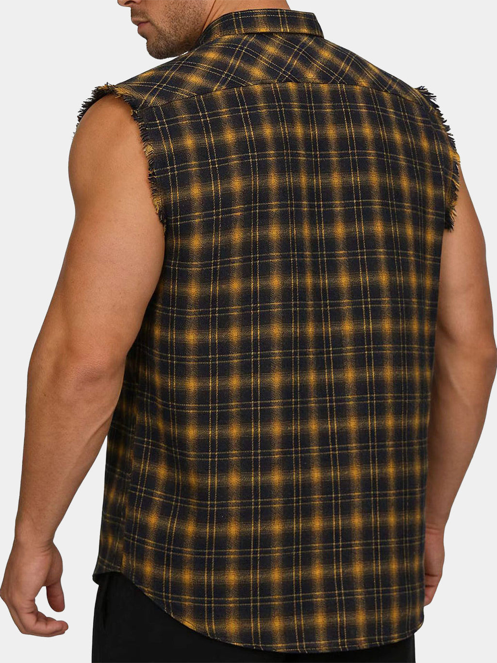 Chemise Homme Décontractée d’Été à Carreaux Jaune Sans Manches