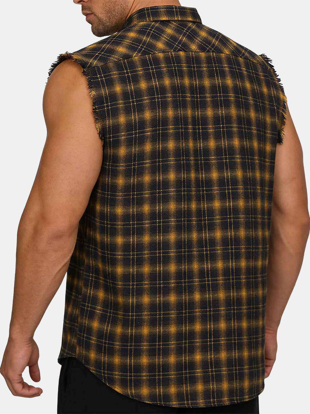 Chemise Homme Décontractée d’Été à Carreaux Jaune Sans Manches
