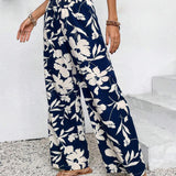 Theodora | Pantalon Large à Taille Haute Décontracté à Motif Floral pour Femme