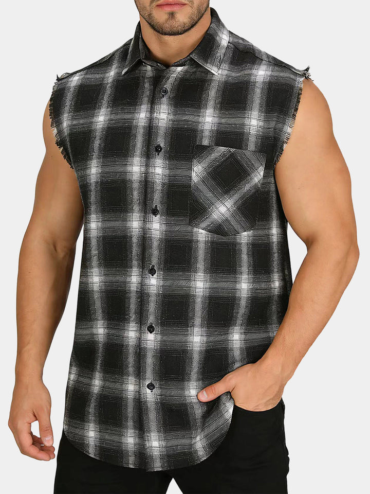 Chemise Homme Décontractée d’Été à Carreaux Sans Manches