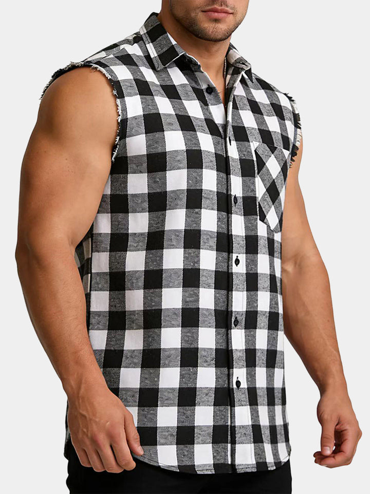 Chemise Homme Décontractée à Carreaux Sans Manches Style Plage