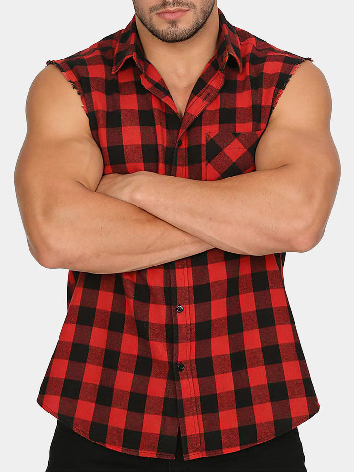 Chemise Homme Décontractée à Carreaux Sans Manches Style Plage