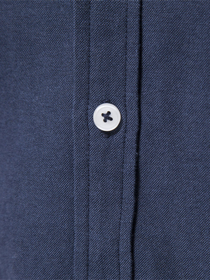 Chemise boutonnée à manches longues en coton respirant pour homme, couleur unie
