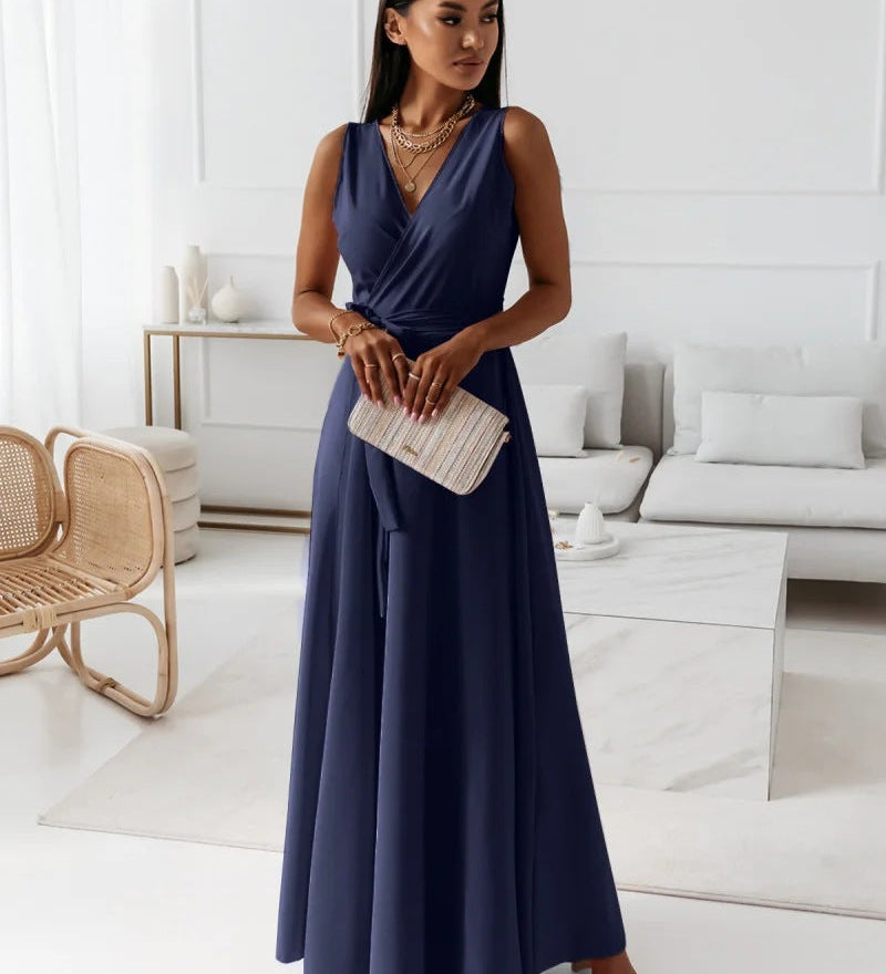 Annabelle | Robe longue unie pour femme avec col en V