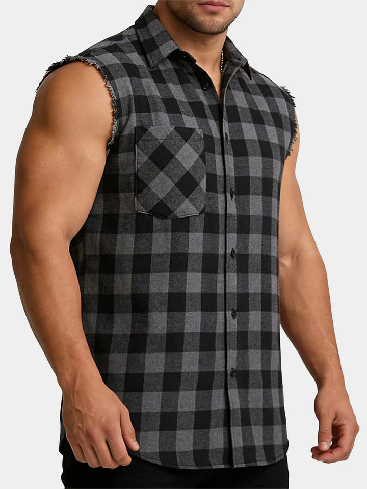 Chemise Homme Décontractée à Carreaux Sans Manches Style Plage