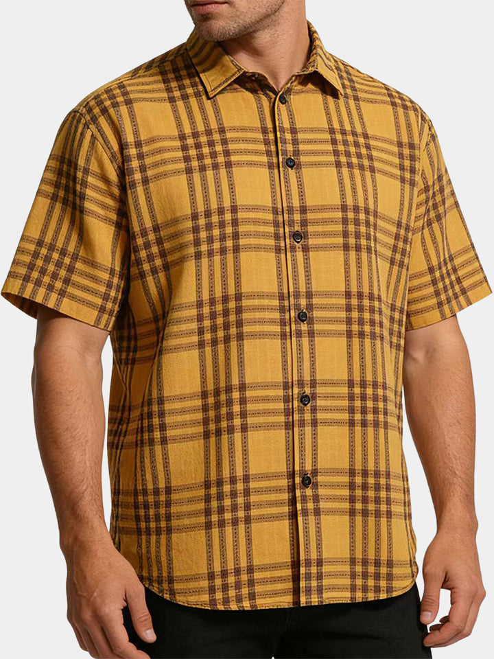 Chemise Homme Décontractée à Carreaux Jaune Sans Manches