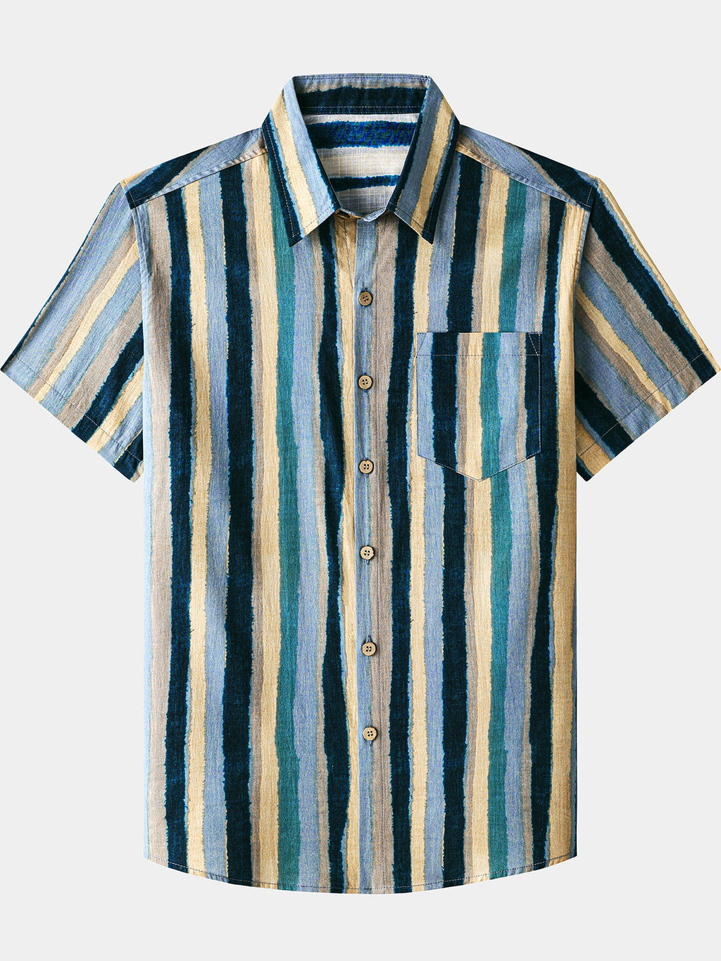 Chemise Homme Rayures Multicolores Rétro en Coton Manches Courtes