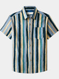 Chemise Homme Rayures Multicolores Rétro en Coton Manches Courtes