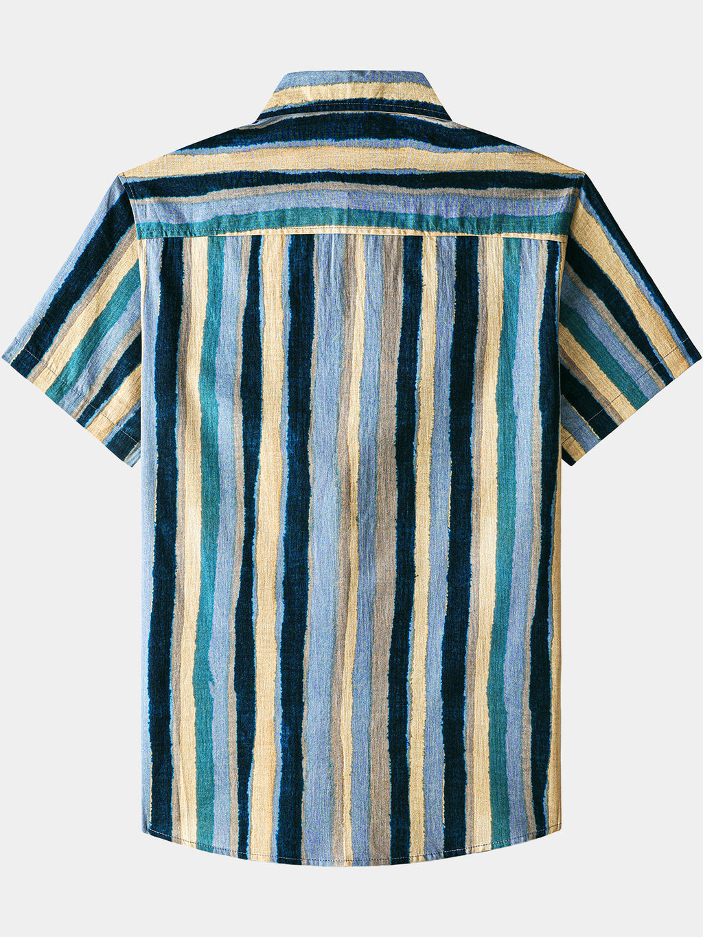 Chemise Homme Rayures Multicolores Rétro en Coton Manches Courtes