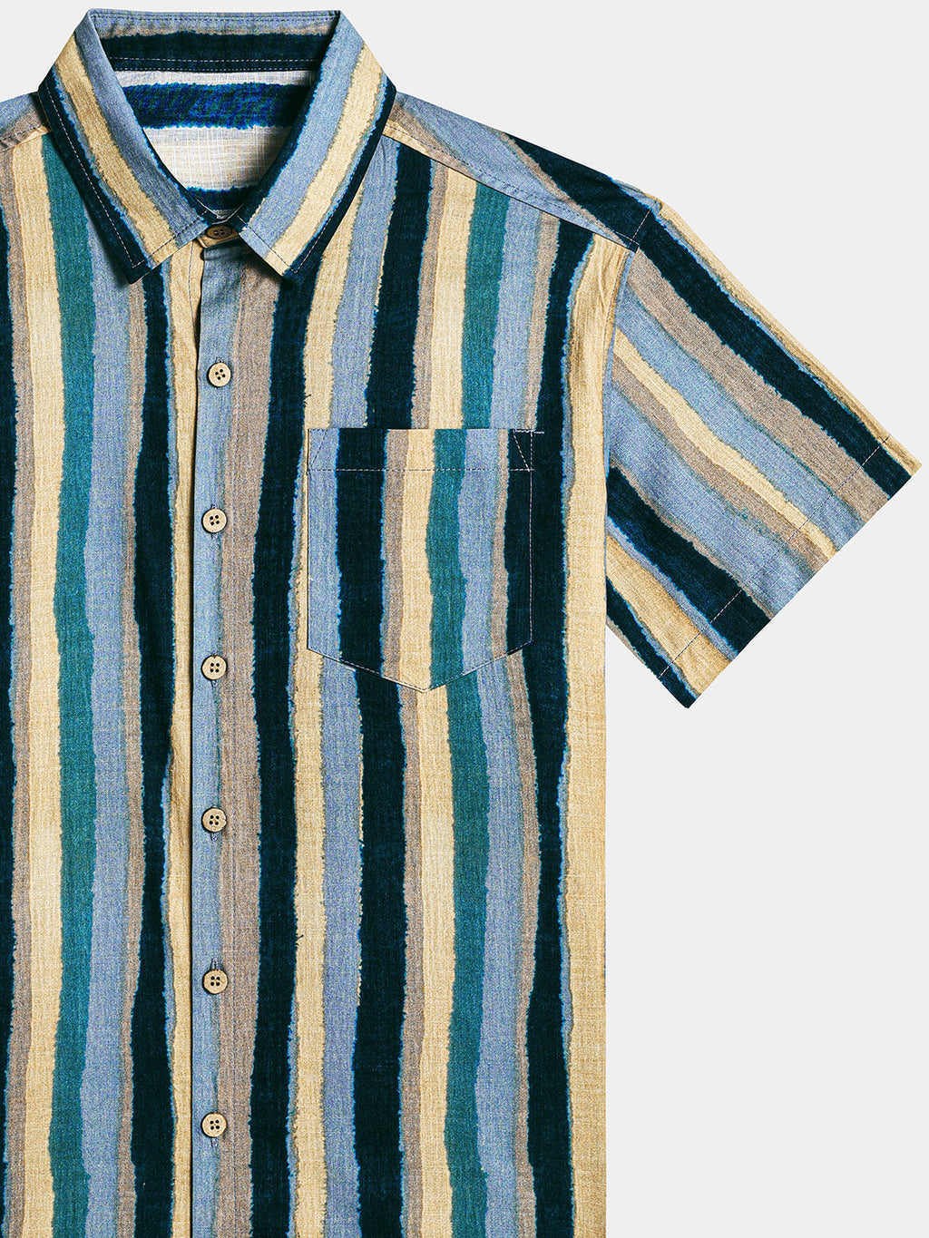 Chemise Homme Rayures Multicolores Rétro en Coton Manches Courtes