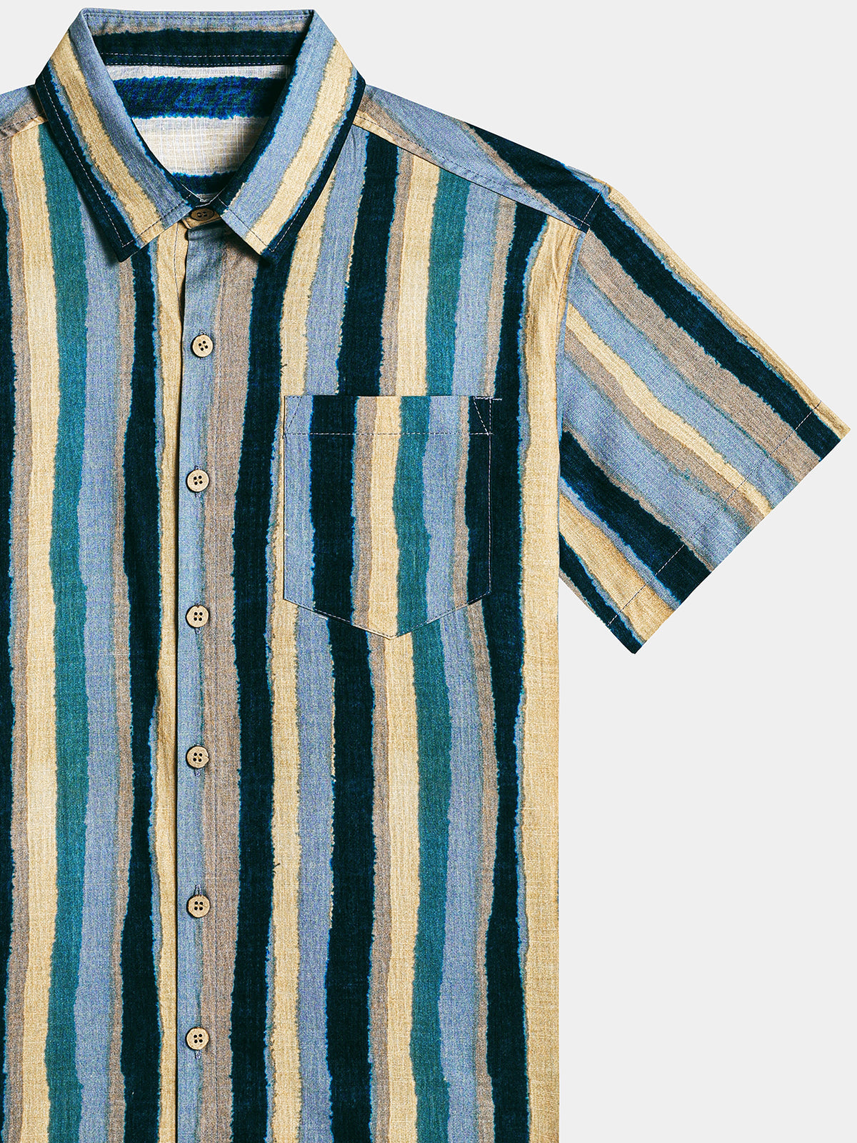 Chemise Homme Rayures Multicolores Rétro en Coton Manches Courtes