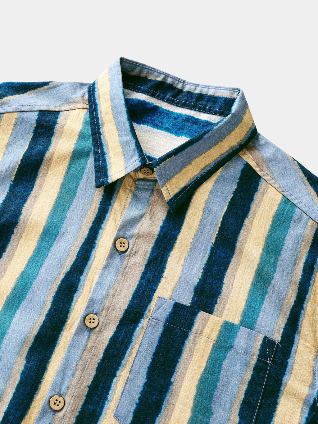 Chemise Homme Rayures Multicolores Rétro en Coton Manches Courtes