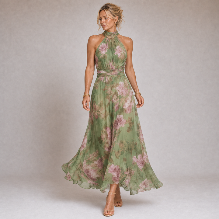 Olivia - Robe maxi avec décolleté et délicat imprimé floral