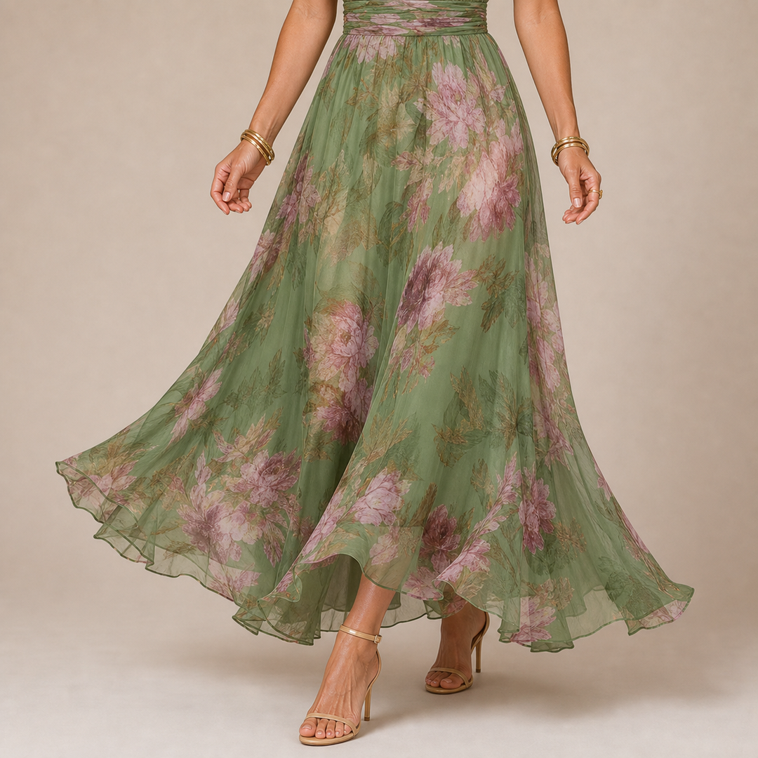 Olivia - Robe maxi avec décolleté et délicat imprimé floral