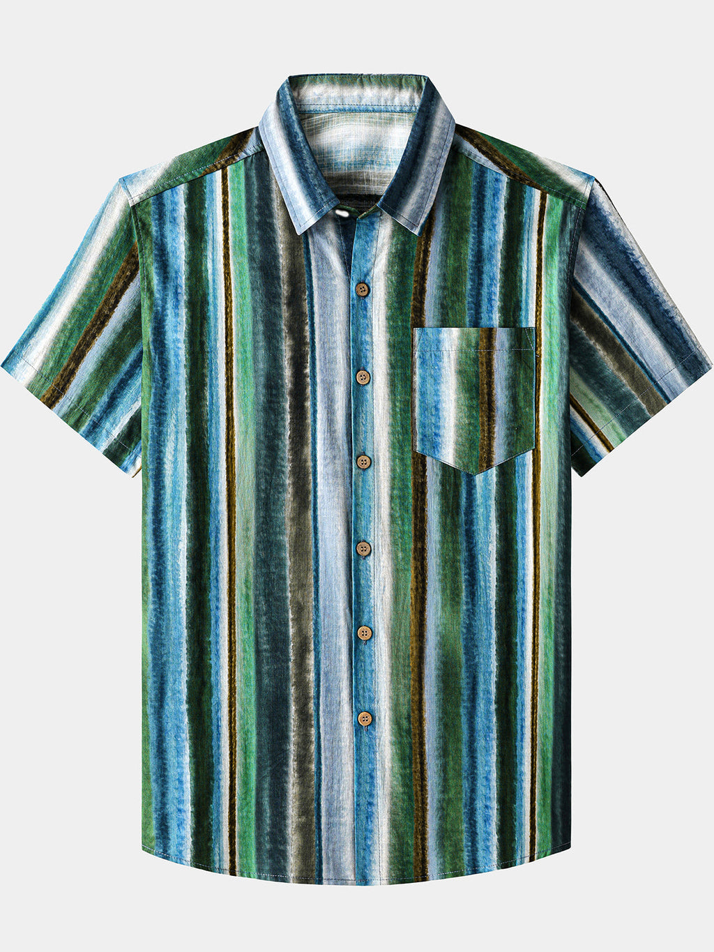Chemise Homme Rayures Décontractée en Coton Manches Courtes