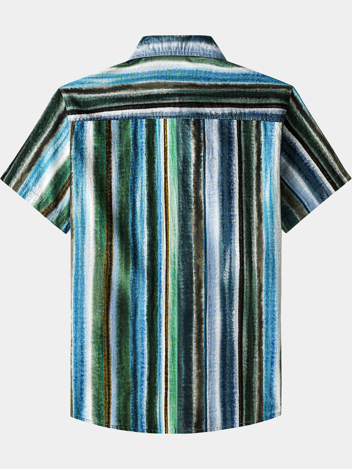 Chemise Homme Rayures Décontractée en Coton Manches Courtes