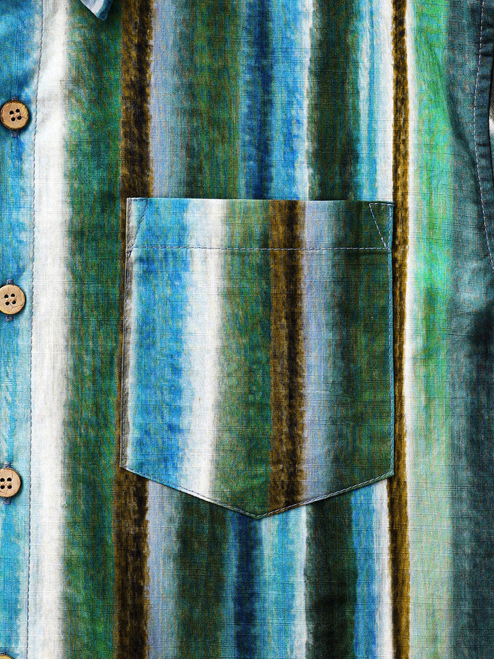Chemise Homme Rayures Décontractée en Coton Manches Courtes