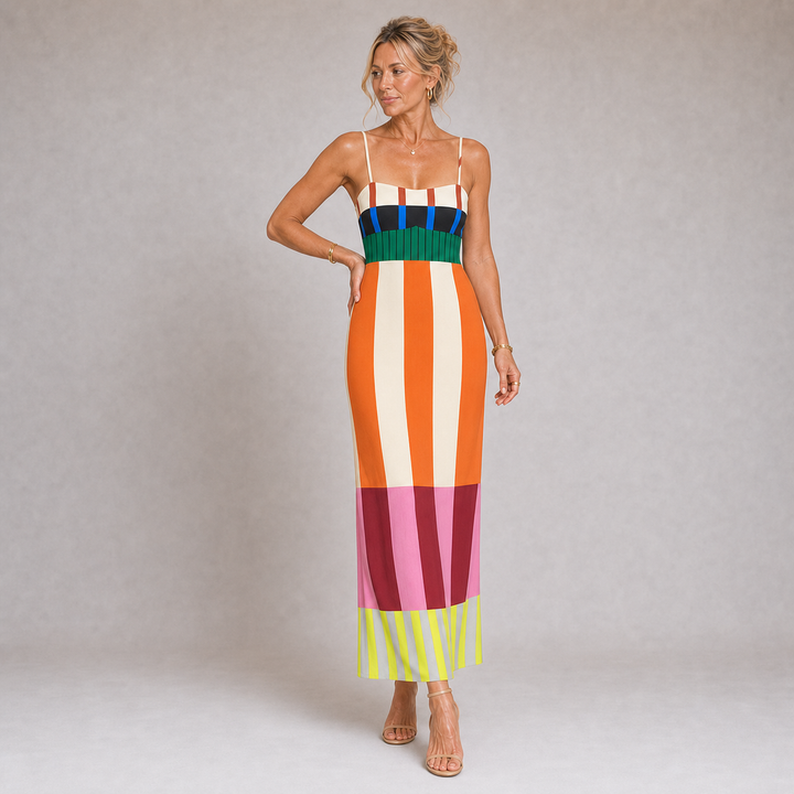 Paloma - Robe Maxi Colorée à Rayures Élégante