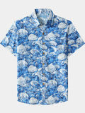 Chemise Homme Coquillages Hawaïenne en Coton Manches Courtes